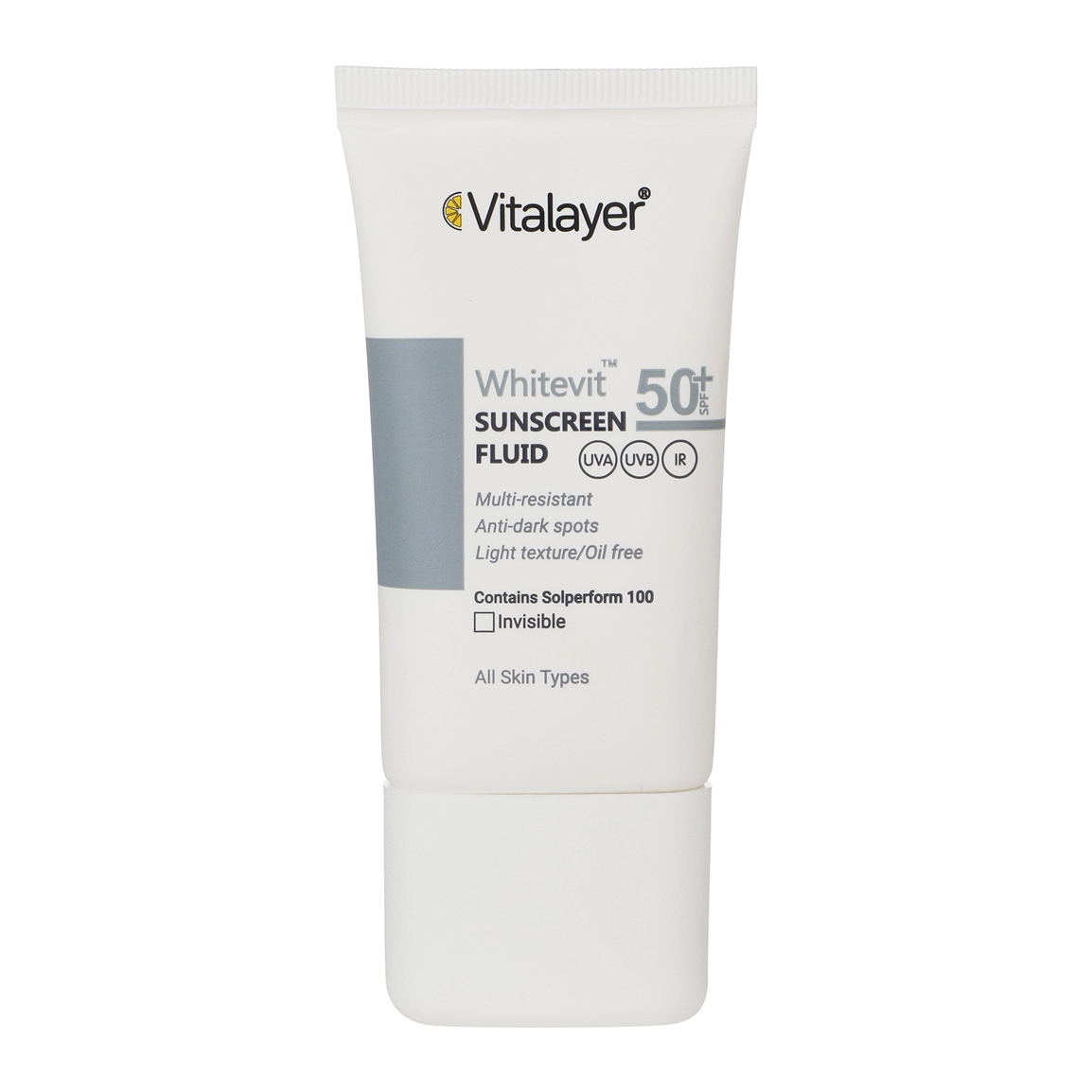 فلوئید ضد آفتاب وایت ویت بی رنگ مناسب پوست تیره و لک دار حجم 50 میل Vitalayer Whitevit Sunscreen Fluid Invisible 50 ml