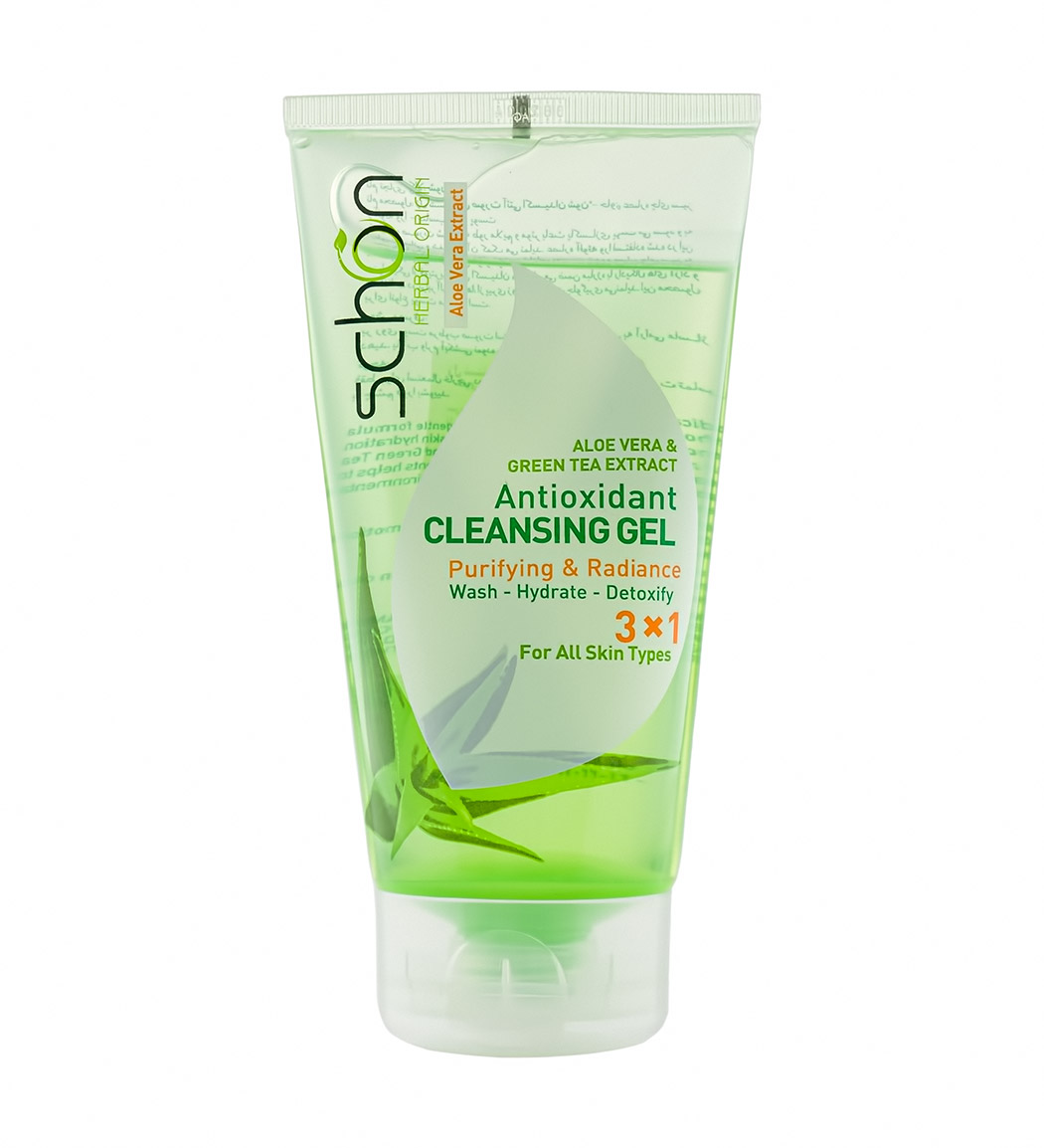 ژل شستشوی صورت آنتی اکسیدان حاوی عصاره آلوئه ورا و چای سبز Schon Aloevera and Green Tea Extract Cleansing Gel