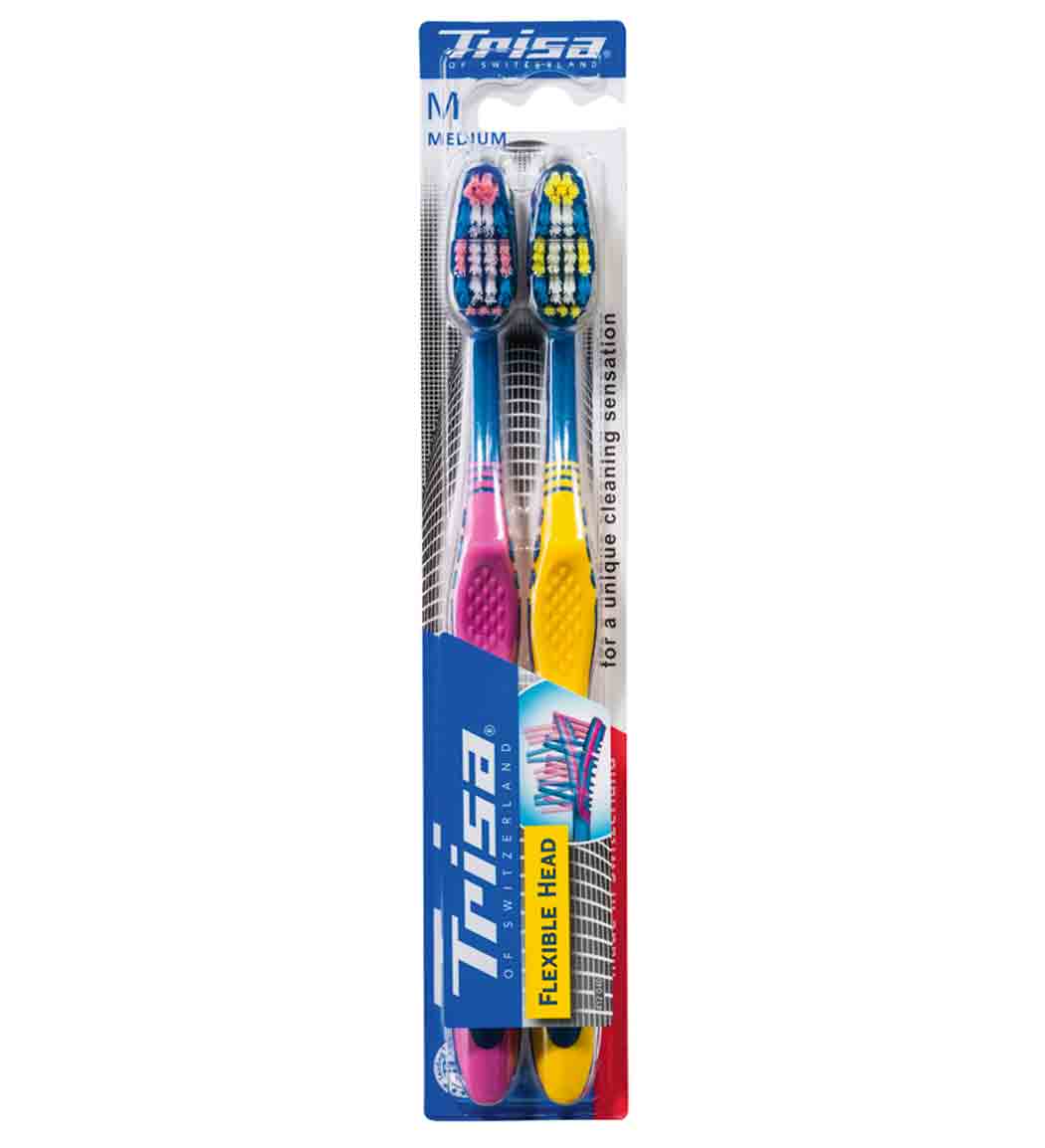 مسواک فلکسیبل هد متوسط 2عددی ارسال با رنگ رندوم Trisa Flexible Head Medium Tooth Brush Pack Of 2