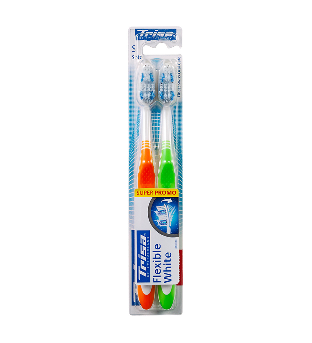 مسواک فلکسیبل وایت نرم دوتایی ارسال با رنگ رندوم Trisa Flexible White Toothbrush