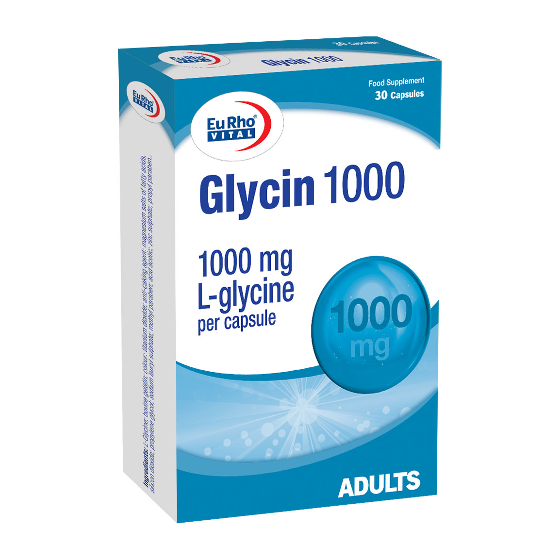 کپسول گلایسین 1000 میلی گرم بسته 30 عددی Eurho Vital Glycin 1000 mg 30Caps
