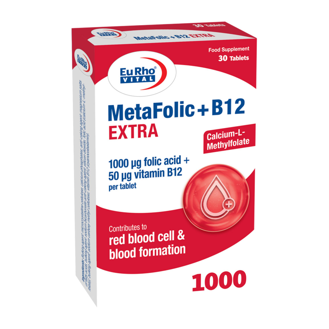 قرص متافولیک و ب12 اکسترا بسته 30 عددی Eurho Vital MetaFolic Plus B12 Extra 30 Tabs