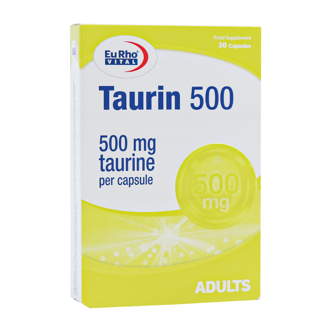 کپسول تائورین 500 میلی گرم بسته 30 عددی Eurho Vital Taurin 500 mg 30 Caps