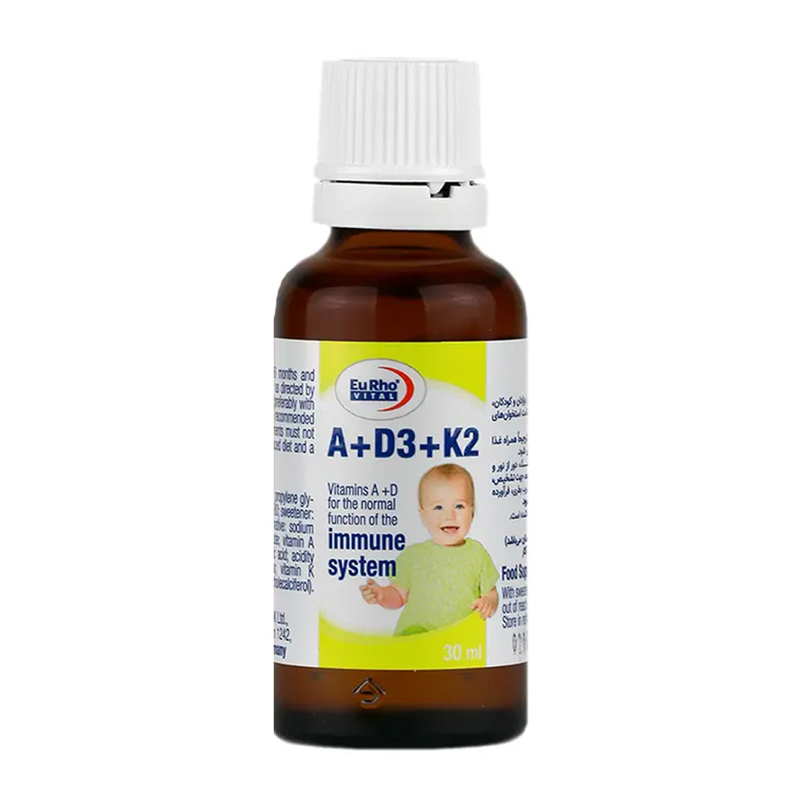 قطره خوراکی آ د3 و کا2 حجم 30 میلی لیتر Eurho vital A And D3 And K2 Kids Drop