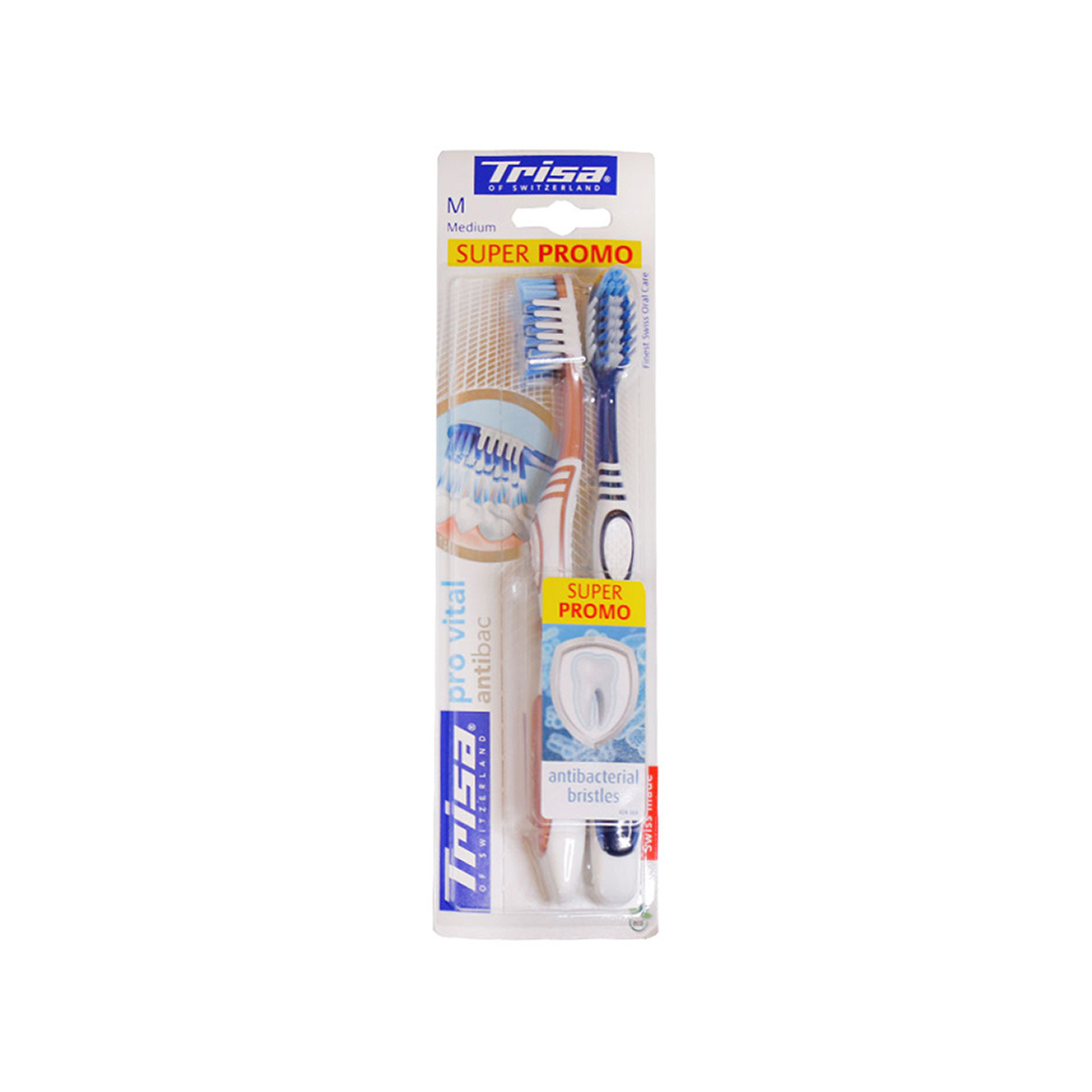 مسواک مدل Extra Pro Vital Antibacteria با برس متوسط بسته 2 عددی Trisa Extra Pro Vital Antibacterial Toothbrush Medium Pack of 2