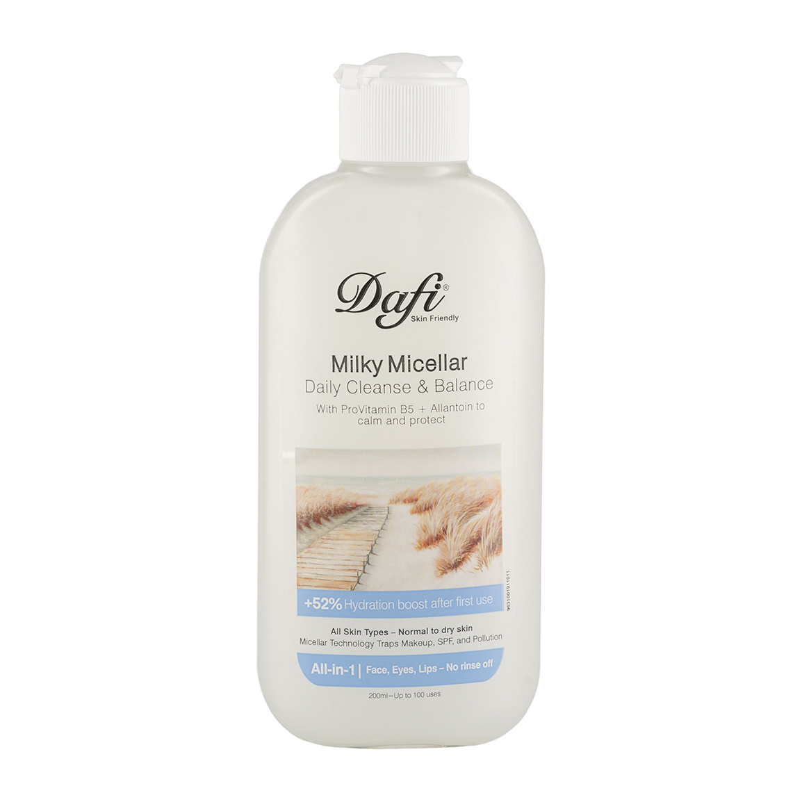 محلول پاک کننده آرایش شیری مناسب پوست خشک حجم 200 میلی لیتر Dafi Milky Micellar For Dry Skin 200 ml