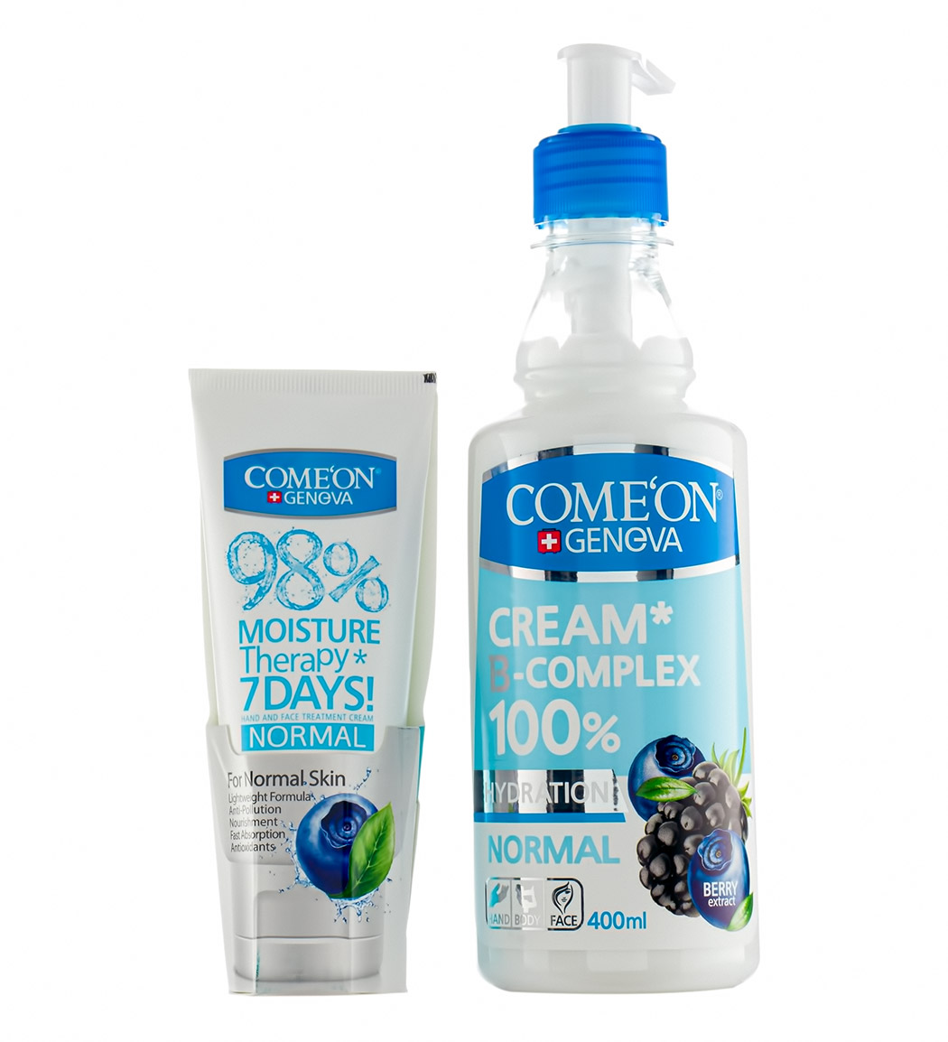پک کرم مرطوب کننده نرمال 400 میل به همراه کرم مرطوب کننده نرمال 75میل Comeon Normal Bcomplex Moisturizing Cream 400ml And Moisturizing Cream Model Normal 75ml