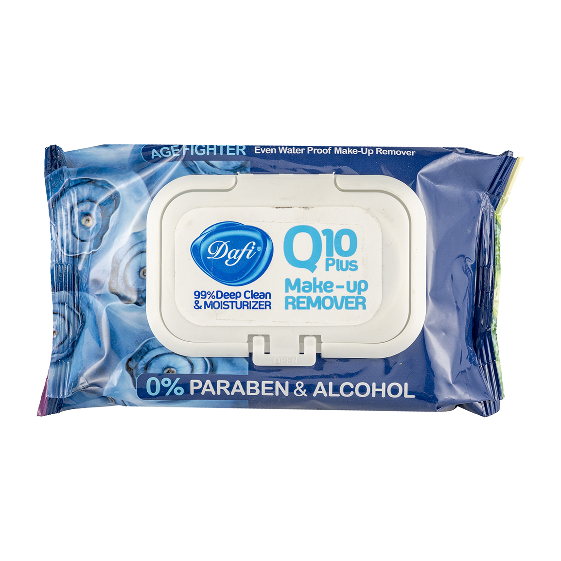 دستمال مرطوب پاک کننده آرایش کیو تن ایج فایتر 50 برگی طرح میوه درب دار Dafi Age Fighter Q10 Make up remover wet wips