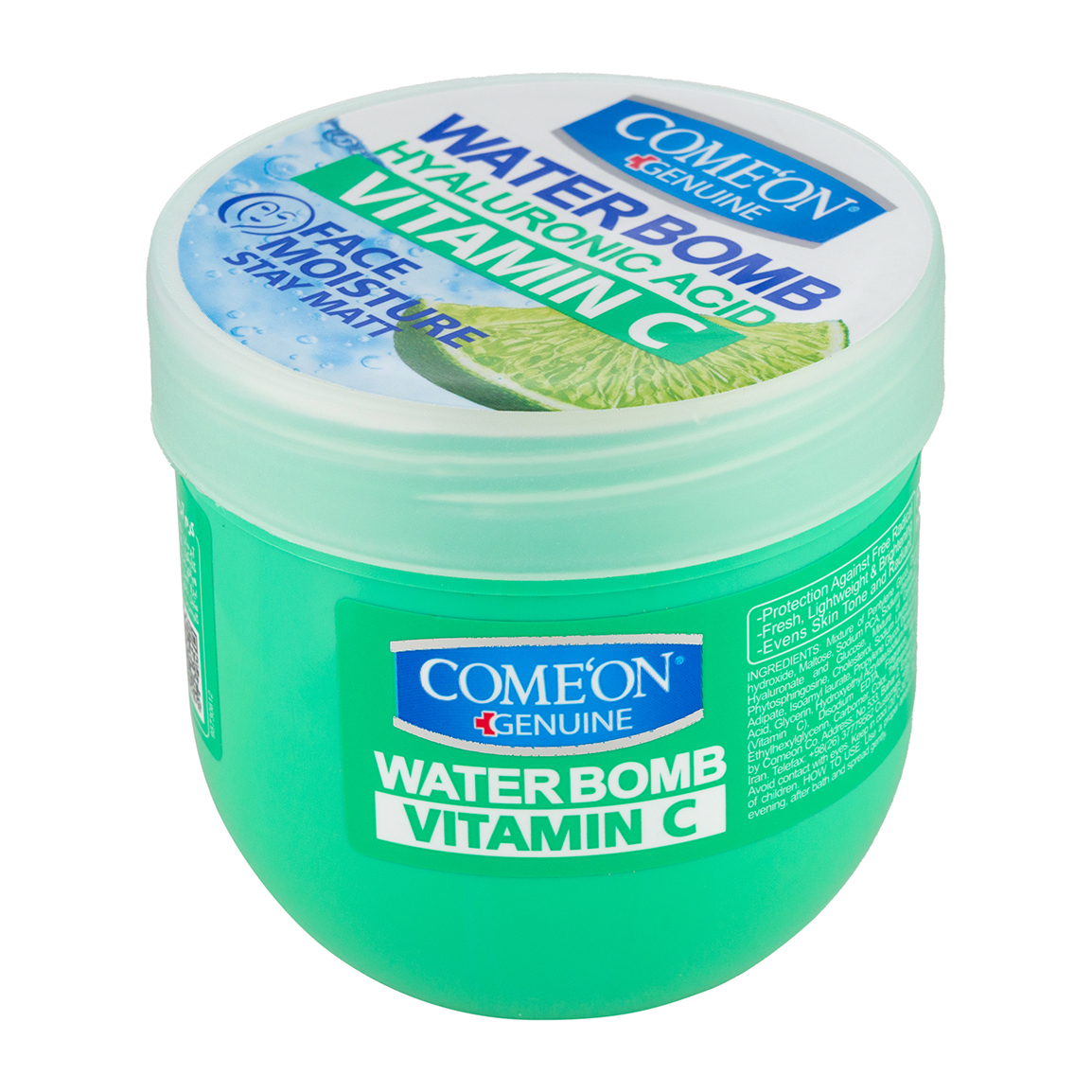 کرم صورت بمب آبرسان حاوی هیالورونیک اسید و ویتامین سی با عصاره لیمو 200میل Comeon Water Bomb Face Cream With Hyaluronic Acid And Vitamin C 200ml