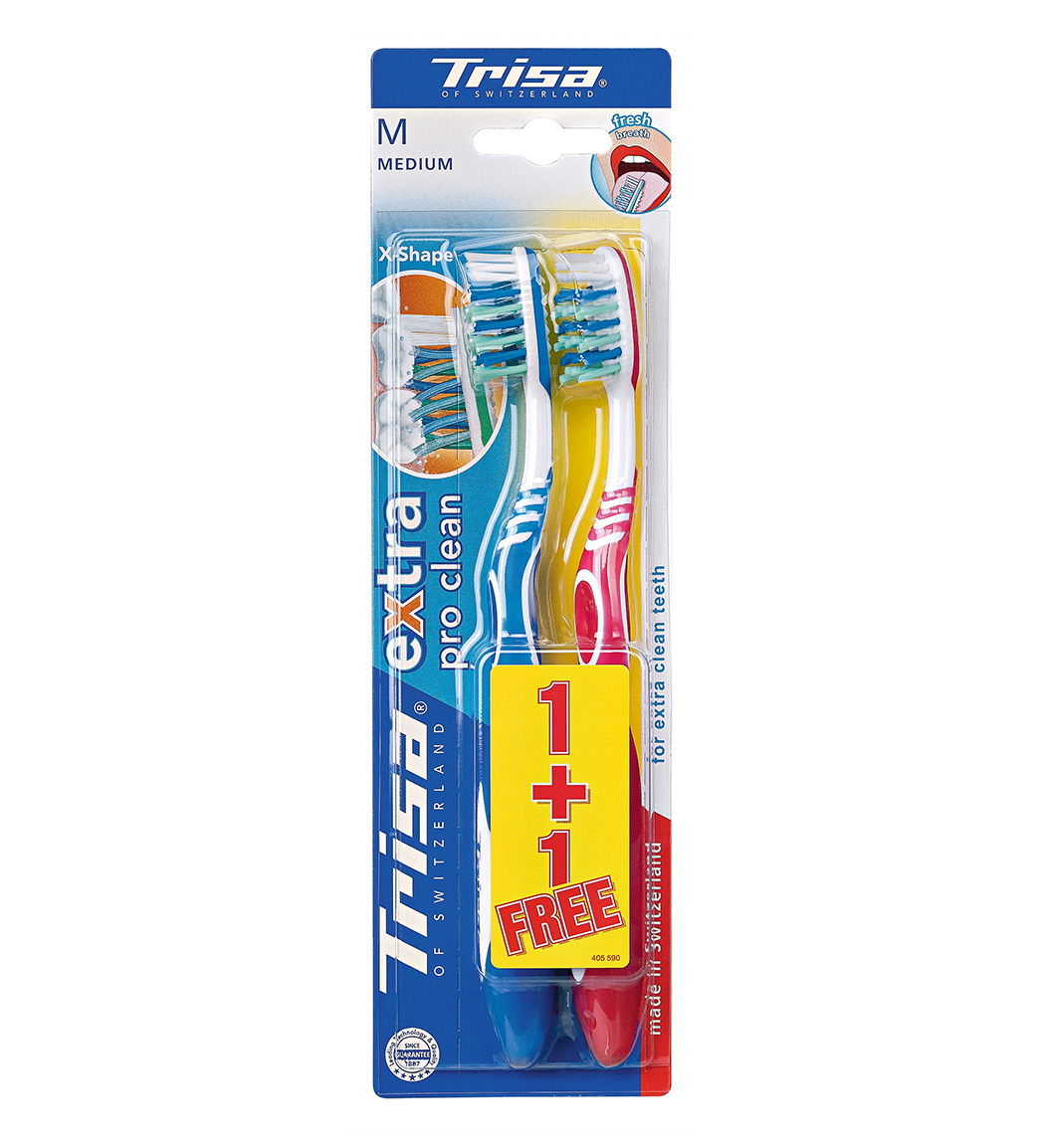 مسواک اکسترا پروکلین M بسته 2 عددی ارسال با رنگ رندوم Trisa Tooth Brush