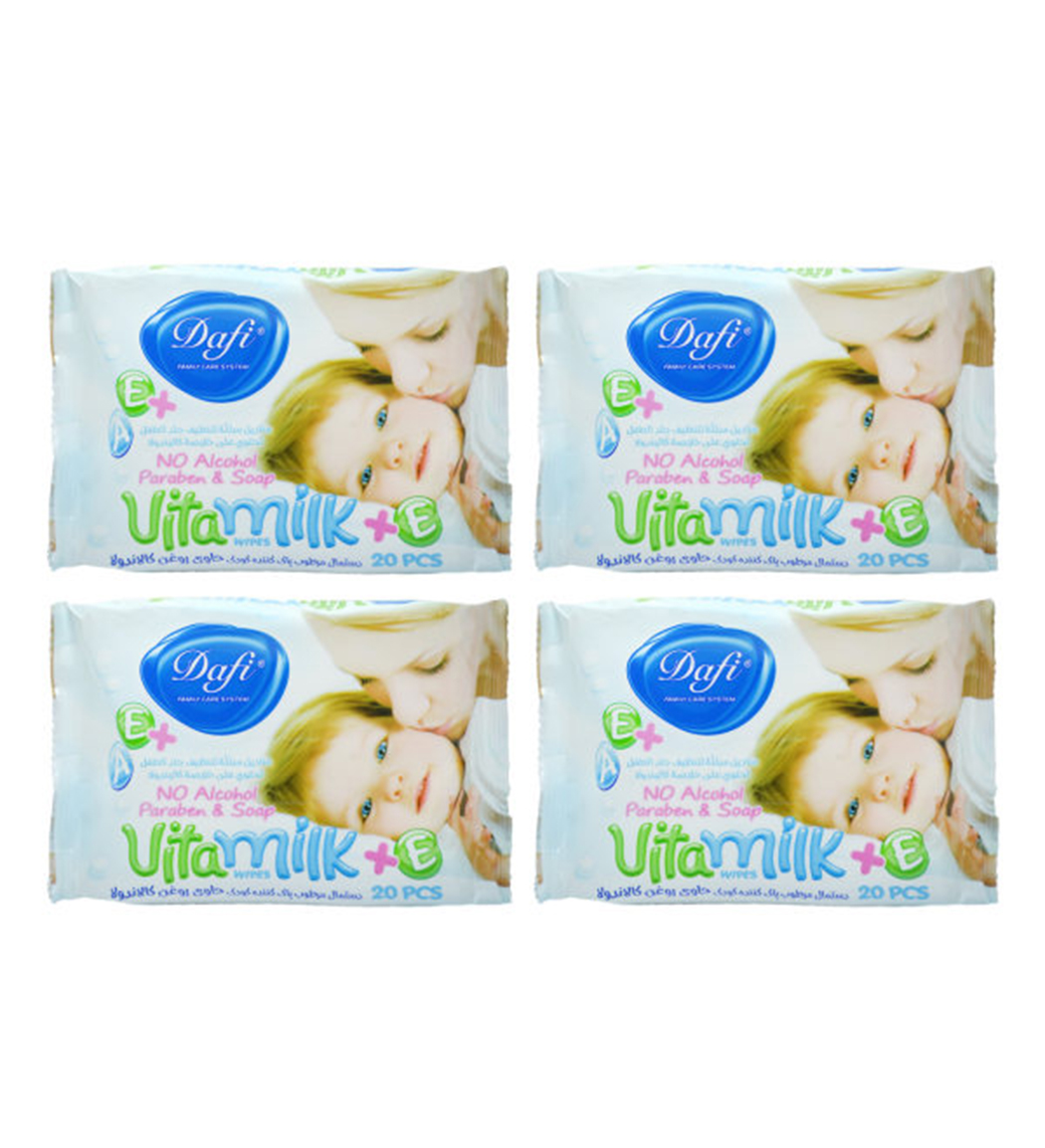 دستمال مرطوب کودک مدل vita milk پک  4 عددی Dafi Four Vita Milk Children Wipes Pack