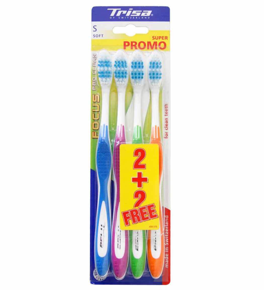مسواک فوکوس پروکلین نرم چهارتایی ارسال با رنگ رندوم Trisa Focous Pro Clean Soft Toothbrush