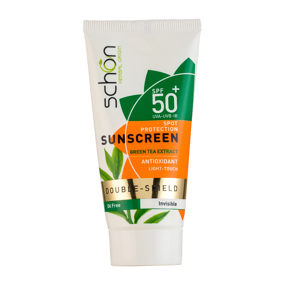 کرم ضد آفتاب دابل شیلد اس پی اف +50 چای سبز فاقد چربی بیرنگ 50میل Schon Sunscreen Cream SPF50+ Oil Free 50ml