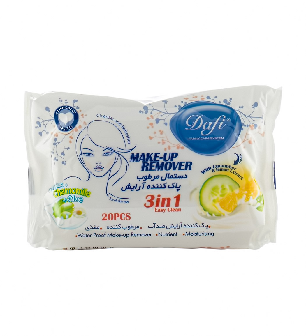 دستمال مرطوب پاک کننده آرایش 3 در 1 Dafi 3in1 Make Up Remover Wet Wips 20pcs