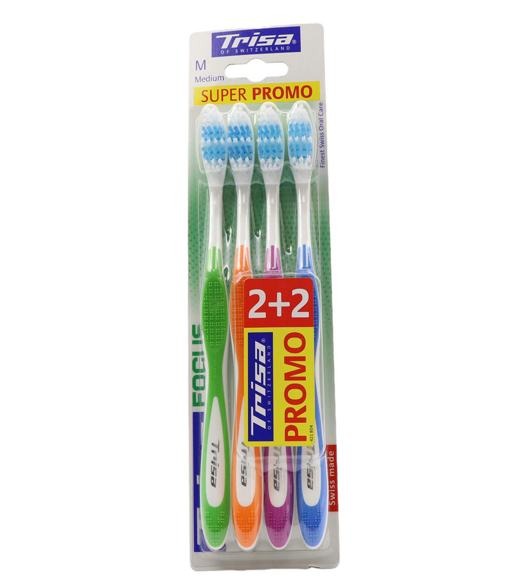 مسواک فوکوس پروکلین متوسط چهارتایی ارسال با رنگ رندوم Trisa Focous Pro Clean Medium Toothbrush
