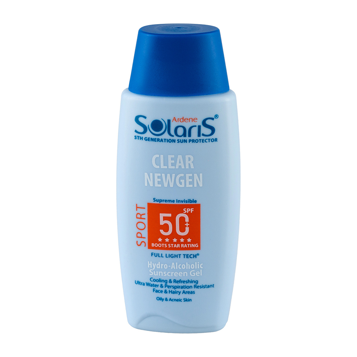 ژل ضد آفتاب اسپرت مدل کلییر نیوژن +SPF50 مناسب پوست های چرب و مستعد جوش 100میلی لیتر Ardene Solaris SunScreen Gel Clear Newgen Sport 100ml