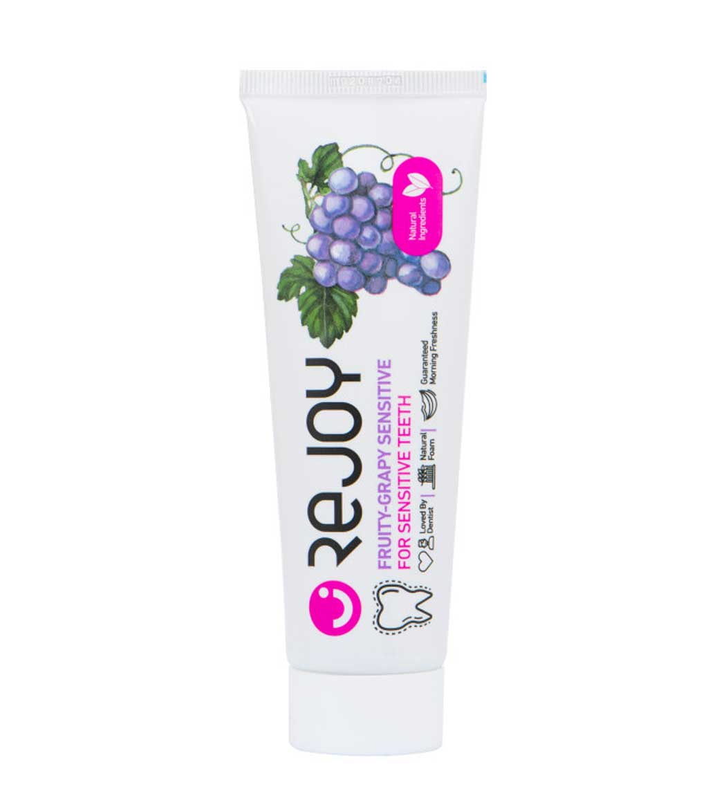 خمیر دندان حاوی عصاره انگور مناسب لثه و دندان حساس 100گرم Rejoy Toothpaste Fruity Grapy Extract For Sensitive Teeth 100g