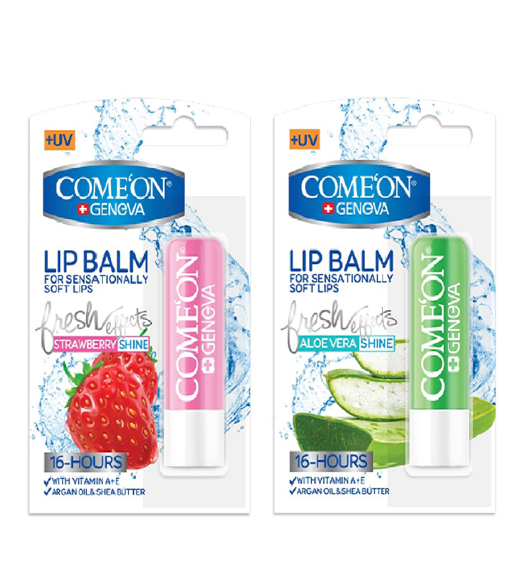 بالم لب مدل توت فرنگی و لوئه ورا پک 2 عددی Comeon Strawberry And Aloe Vera Lip Balm Pack