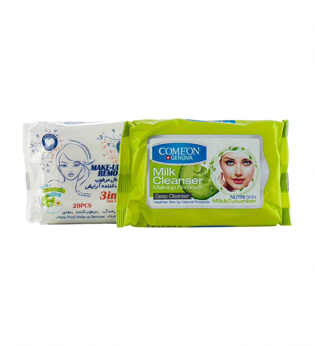 پک دستمال مرطوب لیمو و خیار دافی به همراه دستمال مرطوب و شیر پاک کن Comeon Milk Wipes And Dafi Cucumber And Lemon Wipes Pack