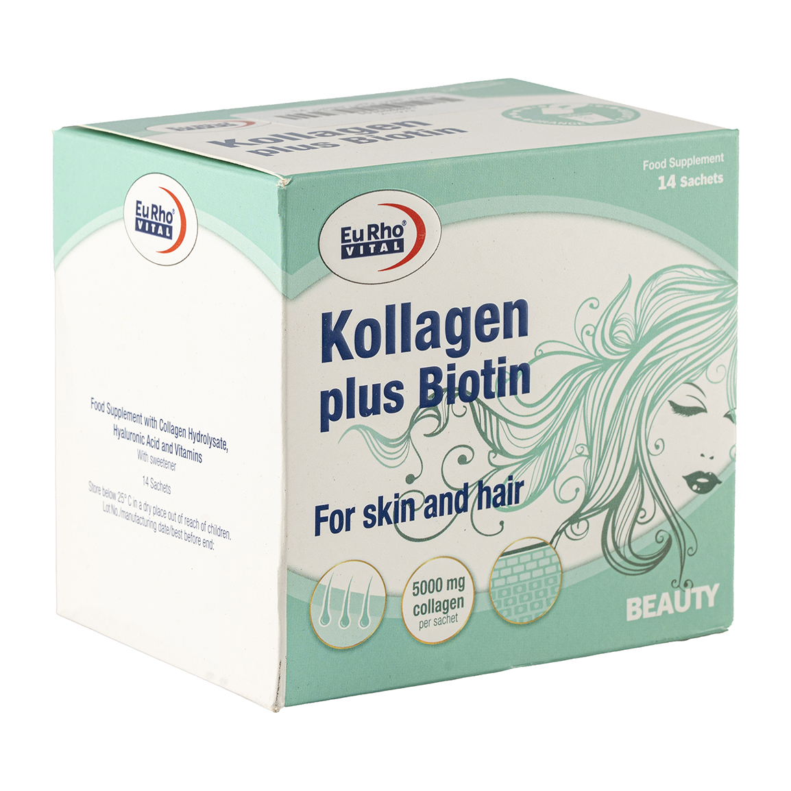 ساشه کلاژن پلاس بیوتین 14 عددی با طعم پرتقال Eurho vital Kollagen Plus Biotin 14 Sachets