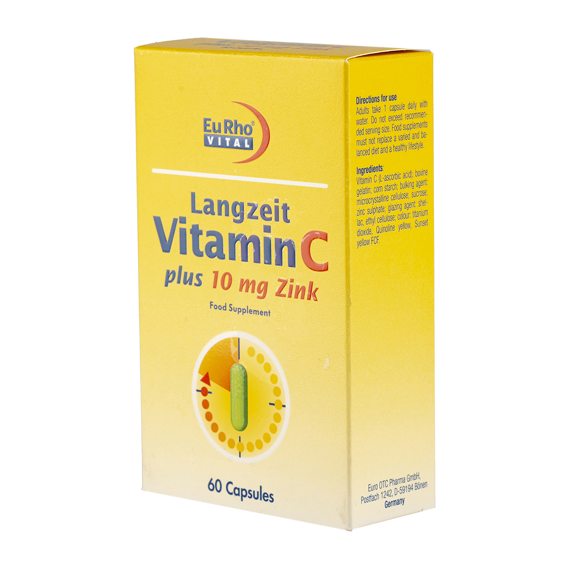 کپسول زینک 10+ویتامین سی  بسته 60 عددی EuRho Vital Langzeit Vitamin C Plus Zink 10 Mg 60 Caps