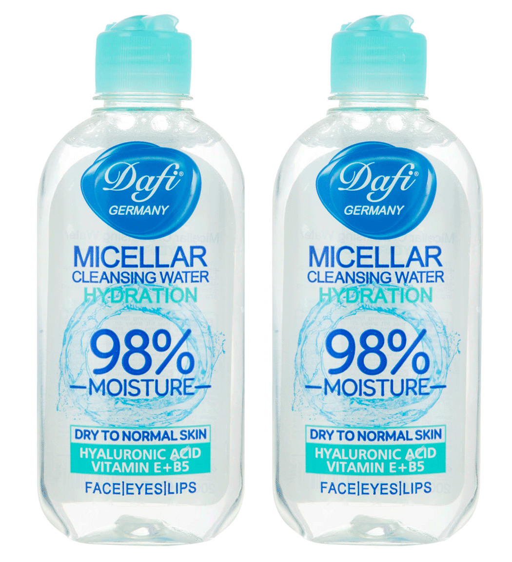 آب پاک کننده صورت مدل Hydration حجم 200 میلی لیتر پک 2 عددی Dafi Two Hydration Micellar Water 200ml Pack