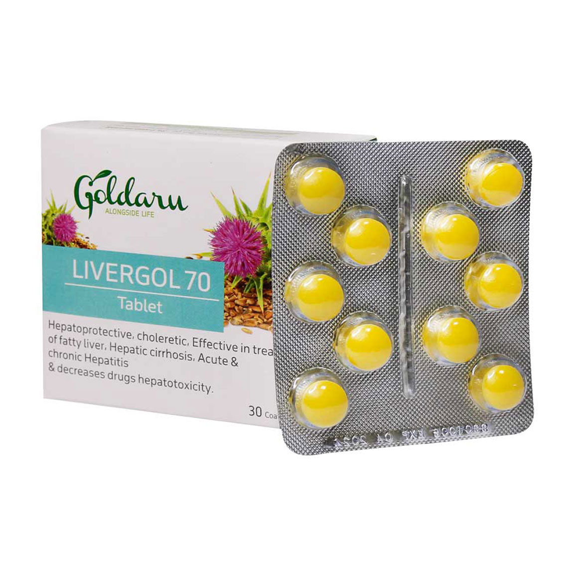 قرص لیورگل 70 بسته 30 عددی Goldaru Livergol 70 30 Coated Tab