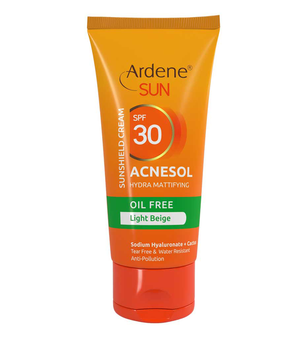 ضد آفتاب رنگی فاقد چربی رطوبت رسان با اس پی اف 30 آکنه سل آردن سان Ardene Ardene Sun Acnesol Spf30 Oil Free Sunshield Cream