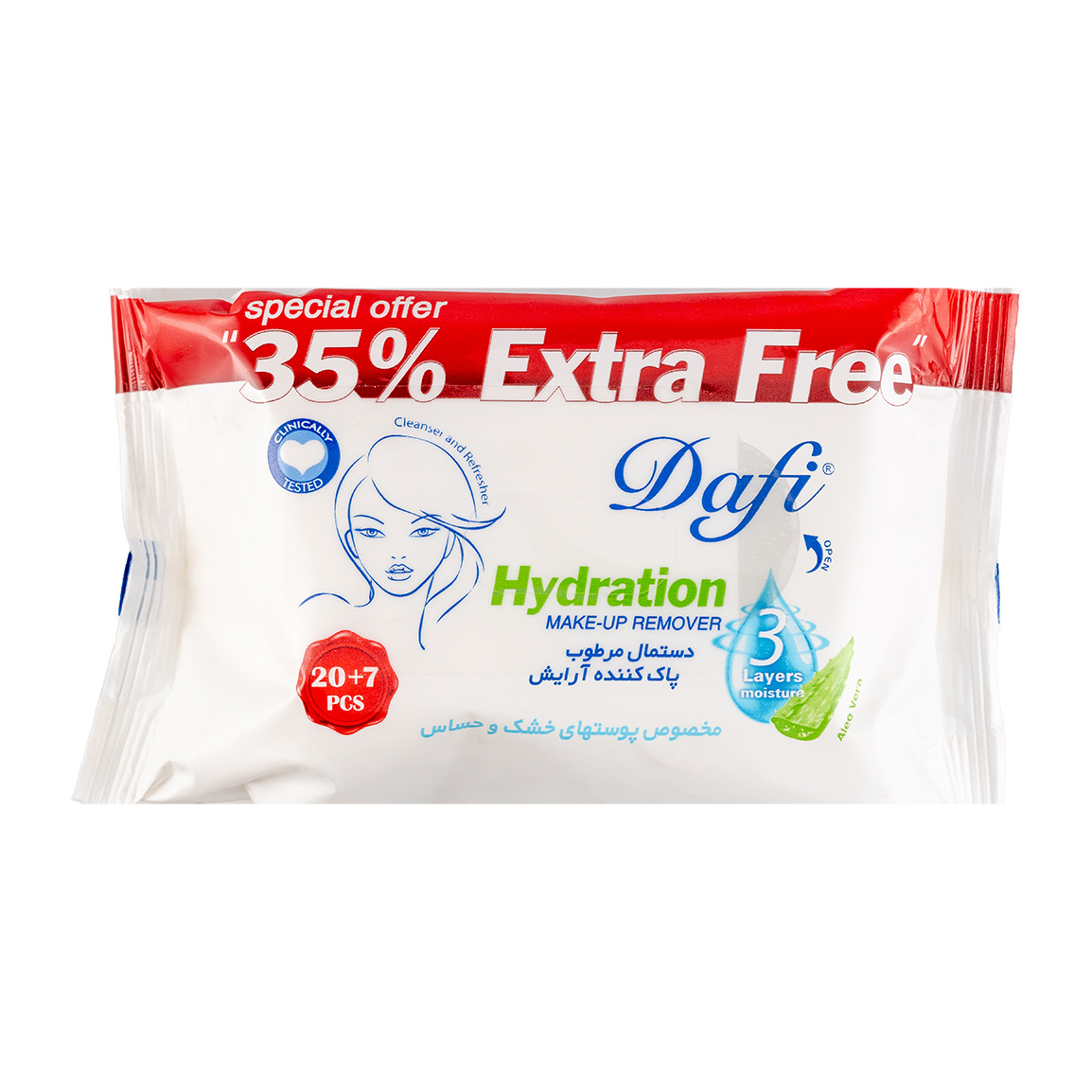 دستمال مرطوب پاک کننده آرایش اکسترا 27 برگی Dafi makeup remover Wips