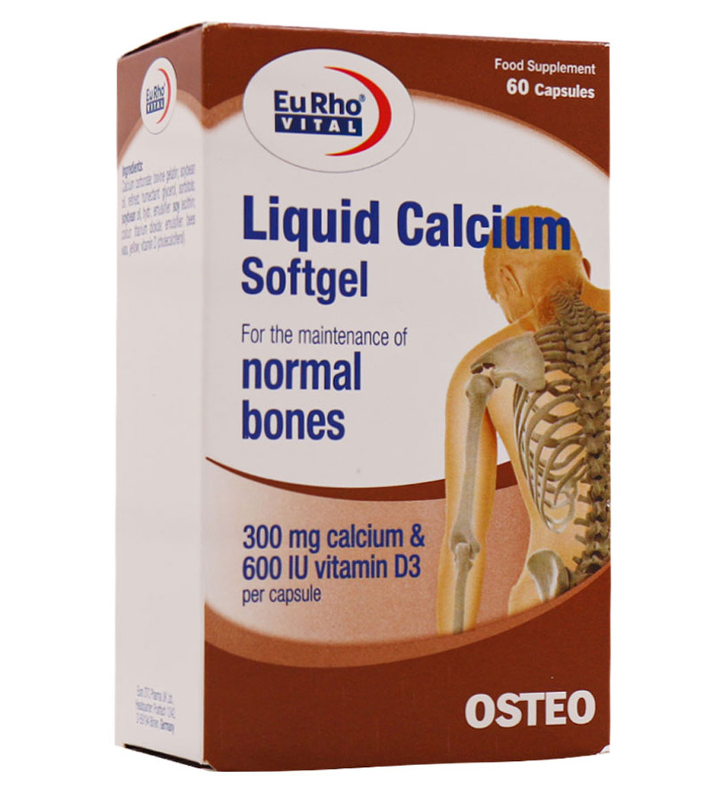 لیکوئید کلسیم سافت ژل بسته 60 عددی Eurho Vita Liquid Calcium Softgel