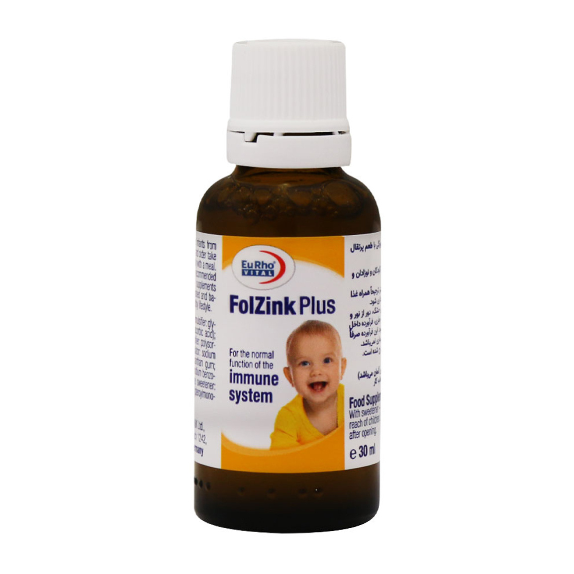 قطره فول زینک پلاس با طعم پرتقال حجم 30 میلی لیتر Eurho Vital Folzink Plus Oral Drops 30 ml