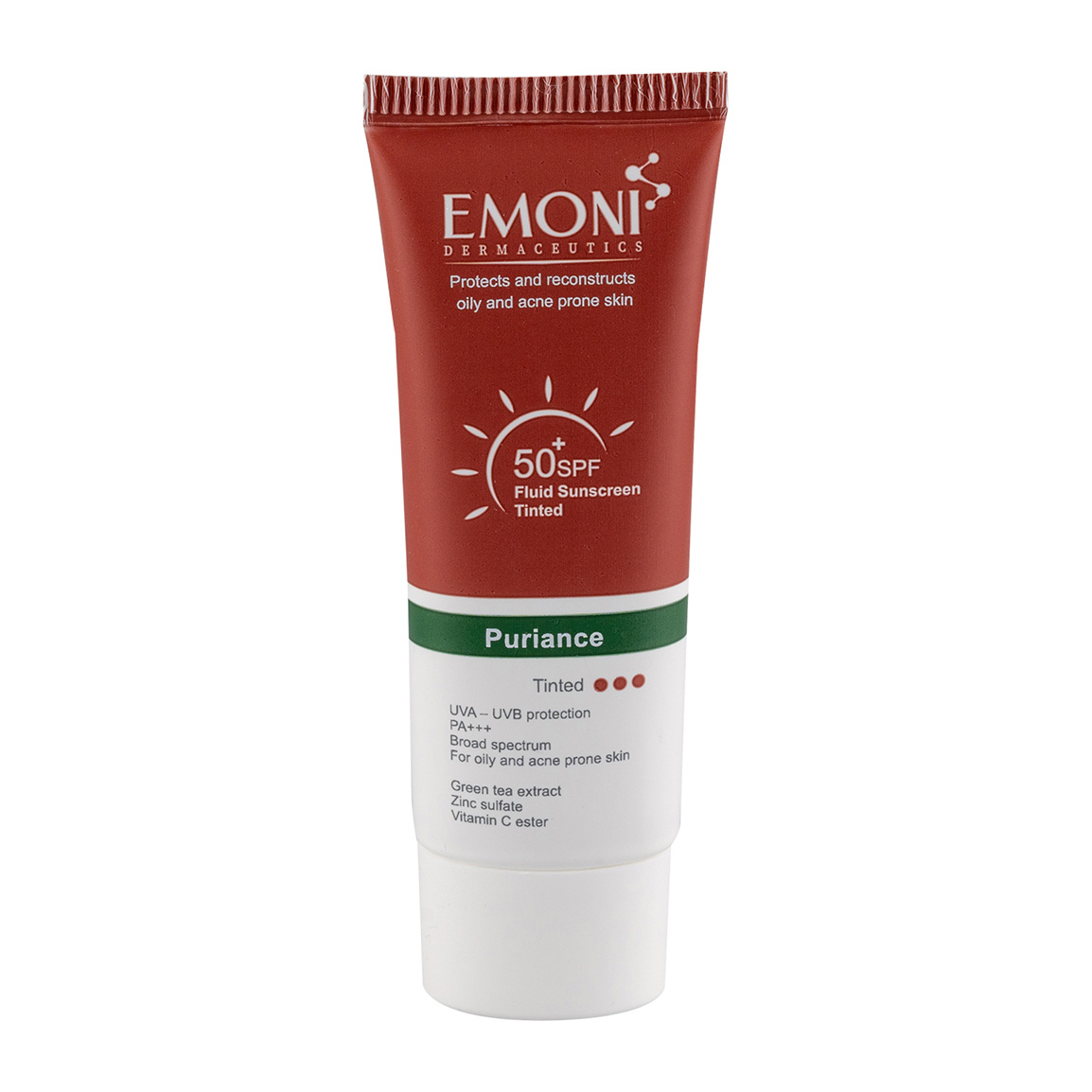 فلوئید ضد آفتاب رنگی با SPF50 مناسب پوست چرب و داراى آکنه حجم 50 میلی لیتر Emoni Sunscreen Cream SPF50 Fluid  For Oil Skin 50ml