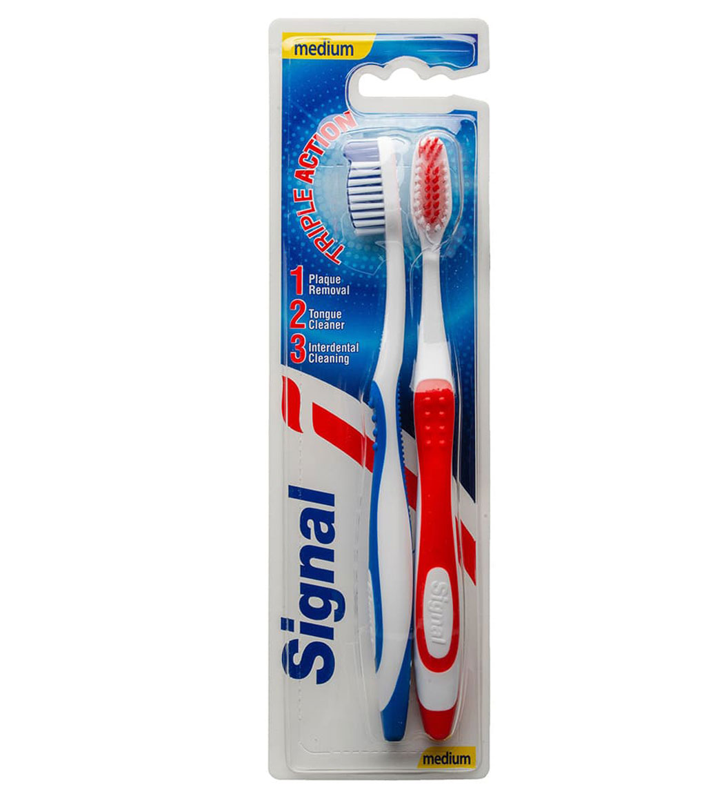 مسواک متوسط با عملکرد سه گانه بسته 2 عددی Signal Triple Action Medium Toothbrush 2Pcs