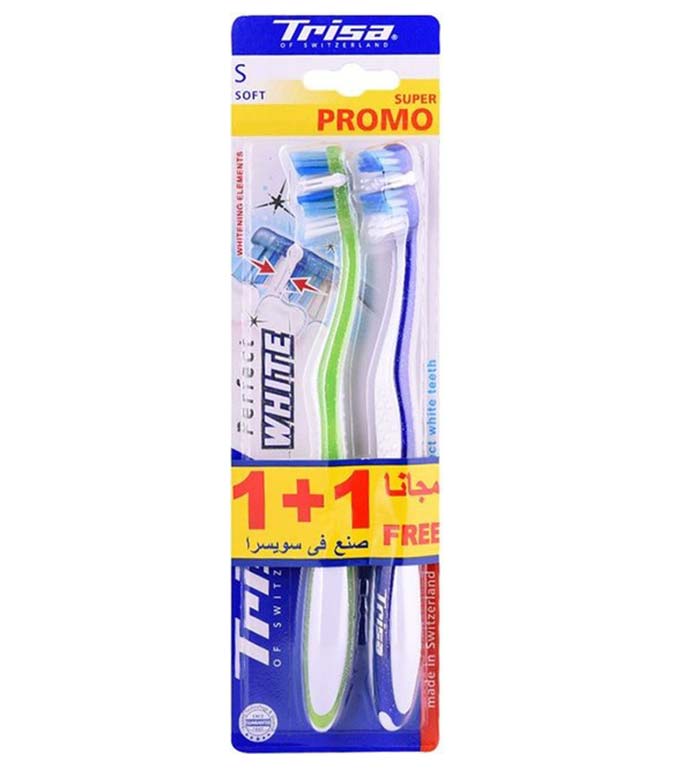مسواک پرفکت وایت با برس نرم 2 عددی ارسال با رنگ رندوم Trisa Perfect White Toothbrush