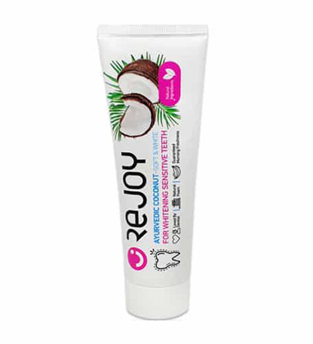 خمیر دندان سفید کننده روزانه دندان های حساس حاوی عصاره نارگیل 100گرم Rejoy Whitening Toothpaste Coconut Extract 100g