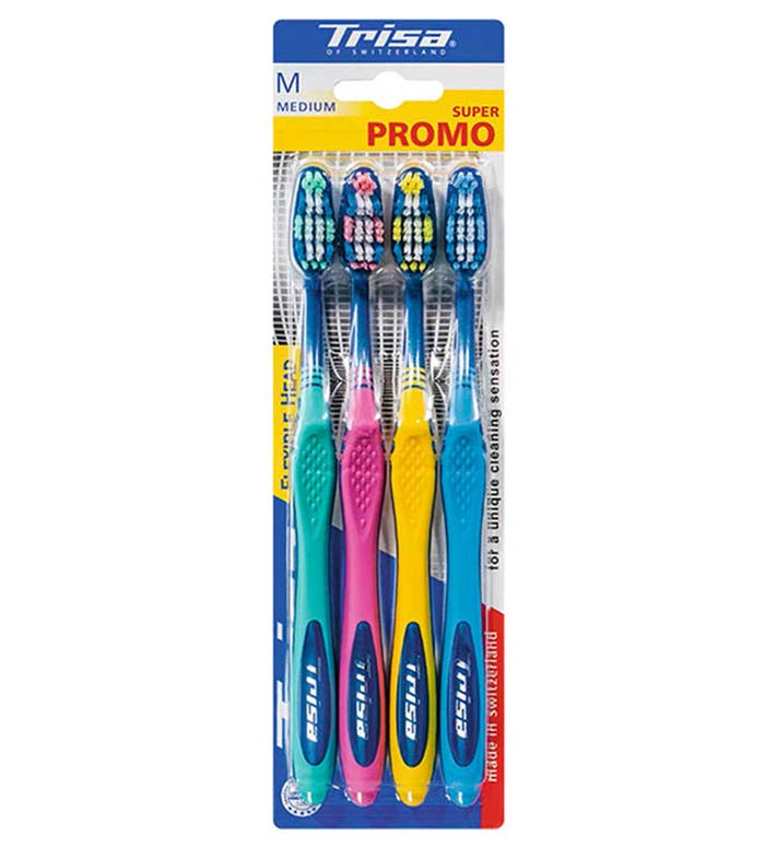 مسواک فلکسیبل هد متوسط  4 عددی ارسال با رنگ رندوم Trisa flexible head medium Toothbrush