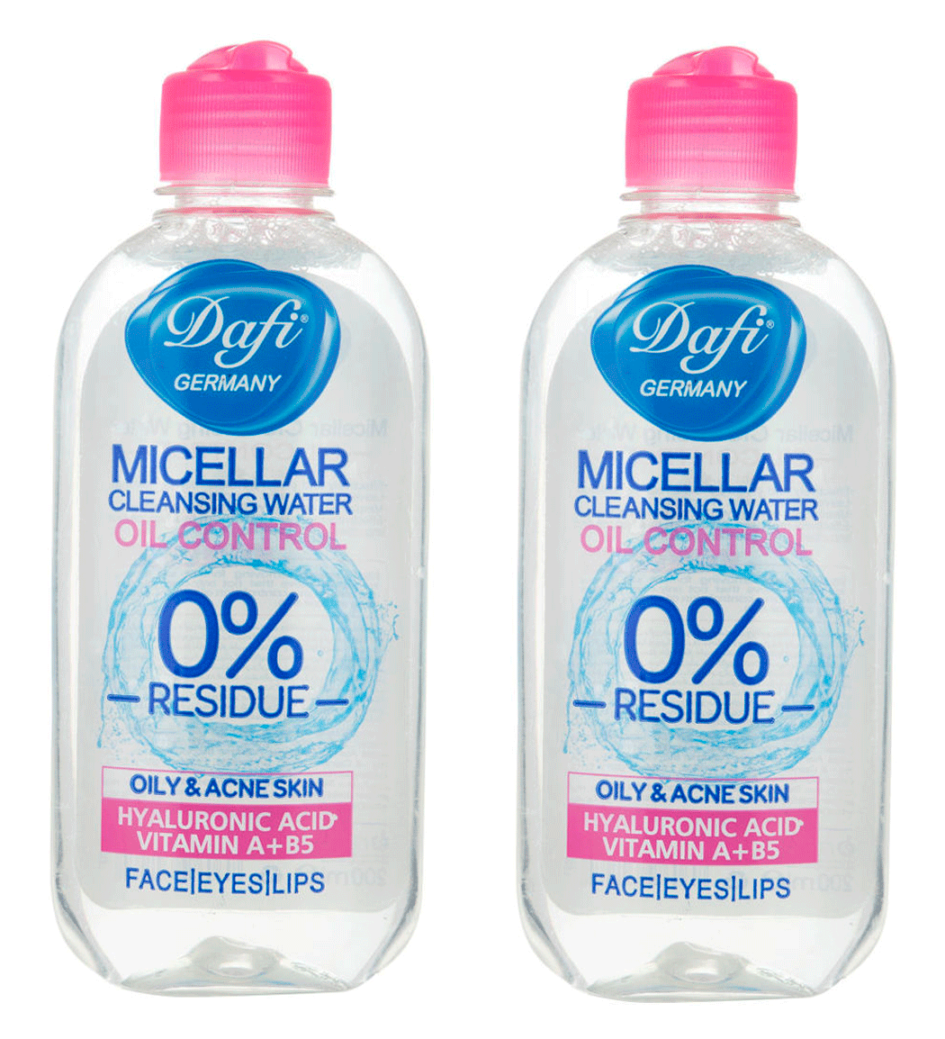 میسلار واتر پاک کننده صورت مدل Oil control حجم 200 میلی لیتر پک 2 عددی Dafi Two Oil Control Micellar Water 200ml Pack