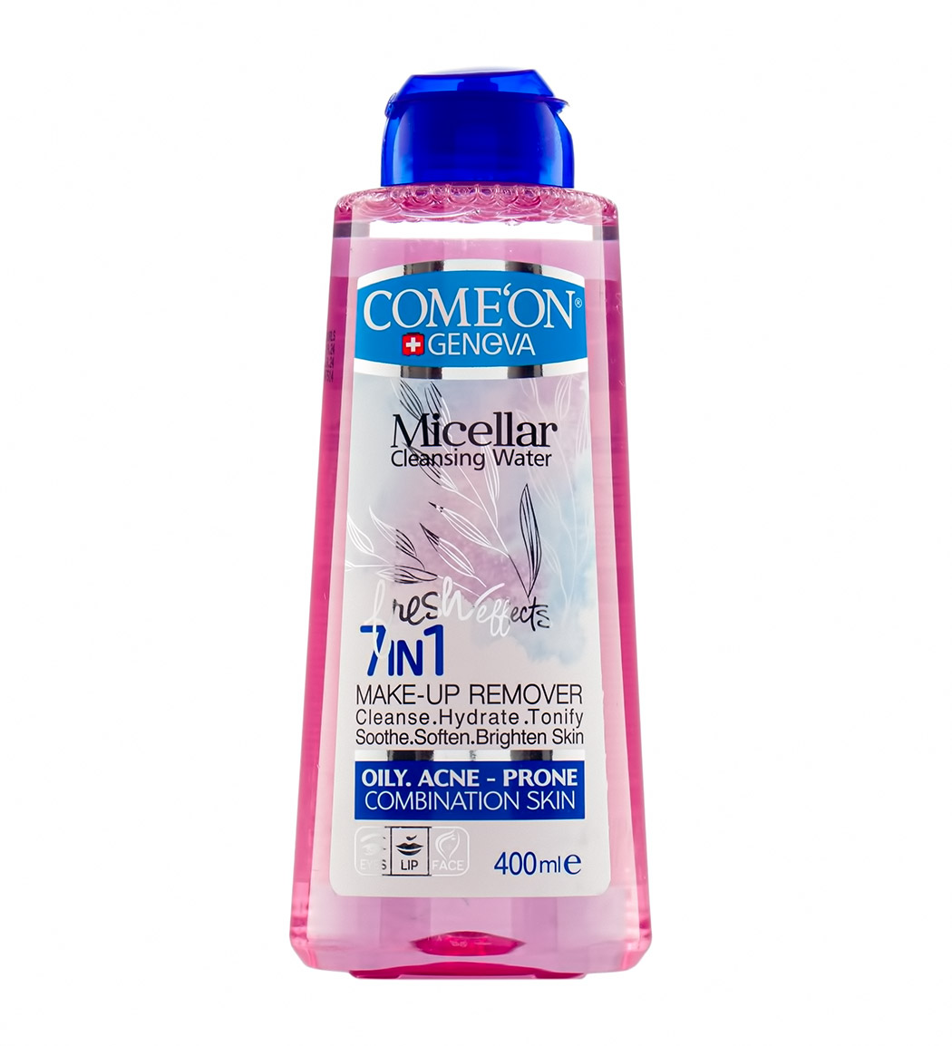 محلول میسلار واتر پاک کننده آرایش مناسب پوست های چرب و دارای جوش 400میل Comeon 7in1 Micellar Cleansing Water For Oily And Acne Combination Skin 400ml