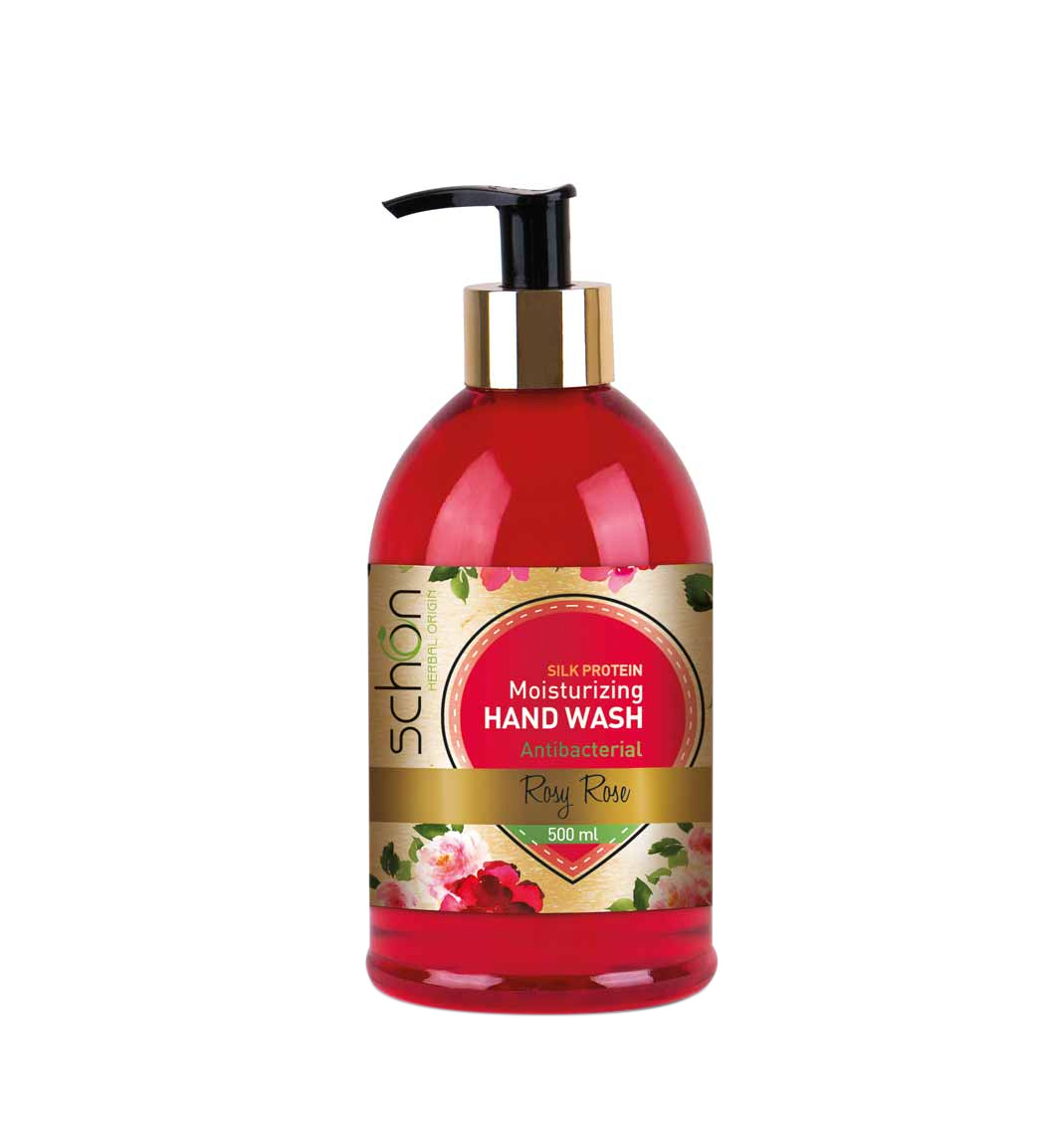 مایع دستشویی آنتی باکتریال شفاف قرمز رزی رز 500 میل Schon Rosy Rose Silk Protein Moisturizing Hand Wash 500ml