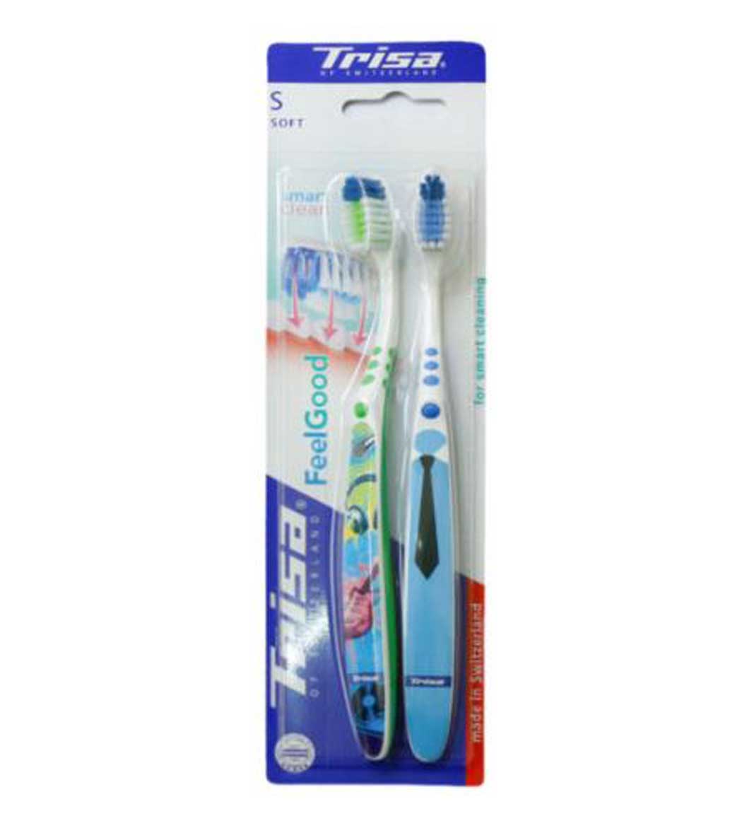 مسواک فیل گود اسمارت کلین متوسط دوتایی ارسال با رنگ رندوم Trisa Feel Good Smart Clean Medium Toothbrush