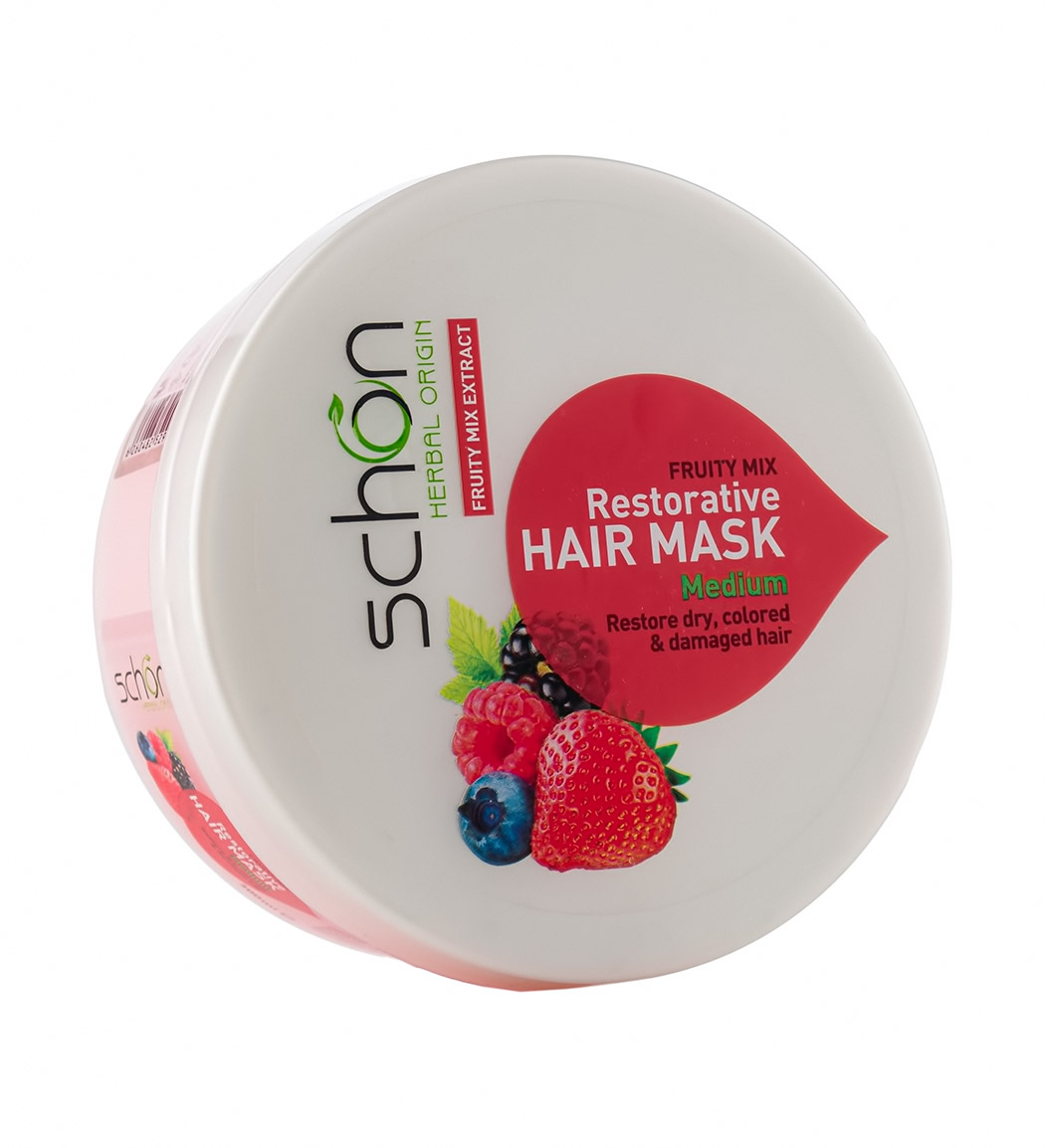 ماسک مو تغذیه کننده مدل Fruity مناسب مو خشک و رنگ شده حجم 300 میلی لیتر Schon Fruity Hair Mask