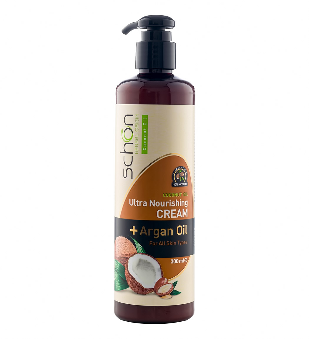 کرم مرطوب کننده پمپی نارگیل 300میل Schon Coconut Moisturizing Cream 300ml
