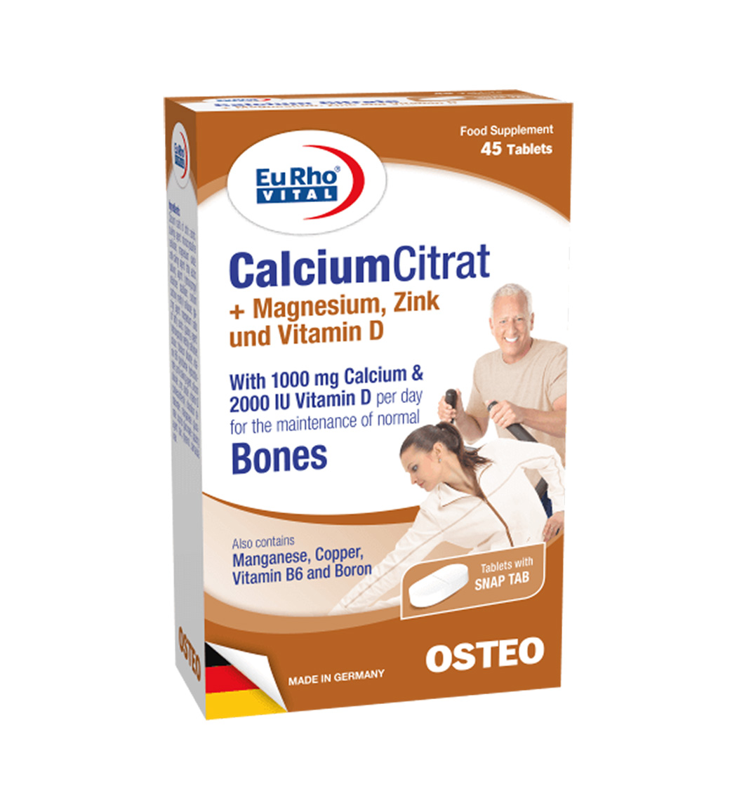 یوروویتال کلسیم سیترات بسته 45 عددی Eurho Vital Calcium Citrate And Magnesium Zinc And Vitamin D