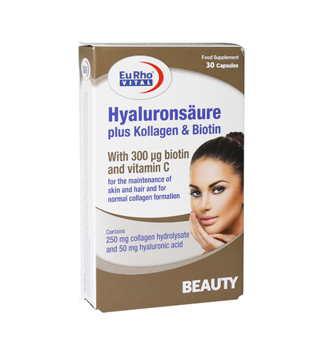 کپسول هیالورون سائور پلاس کلاژن و بیوتین بسته 30 عددی Eurho vital Hyaluron Plus Kollagen And Biotin 30 Caps