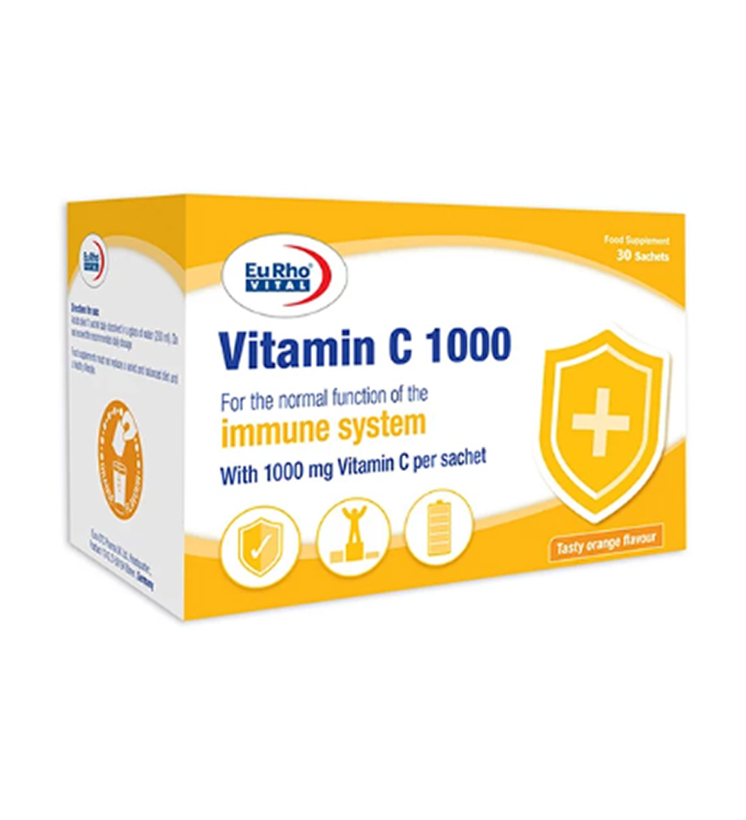 ساشه 30 عددی ویتامین سی 1000 میلی گرم Eurho Vital Vitamin C 1000 mg Sachets