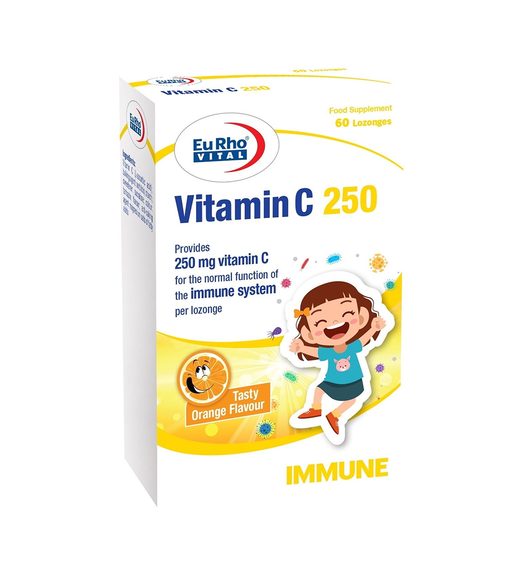 قرص جویدنی 250 میلی گرم ویتامین C بسته 60 عددی Eurho Vital Vitamin C 250 Mg 60 Chewable Tabs