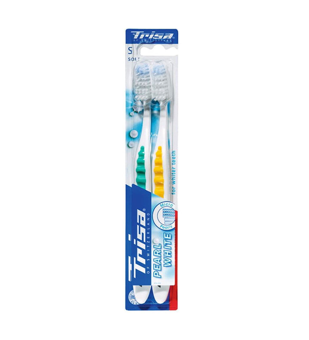 مسواک پرل وایت متوسط دو تایی ارسال با رنگ رندوم Trisa Pearl White Medium Toothbrush