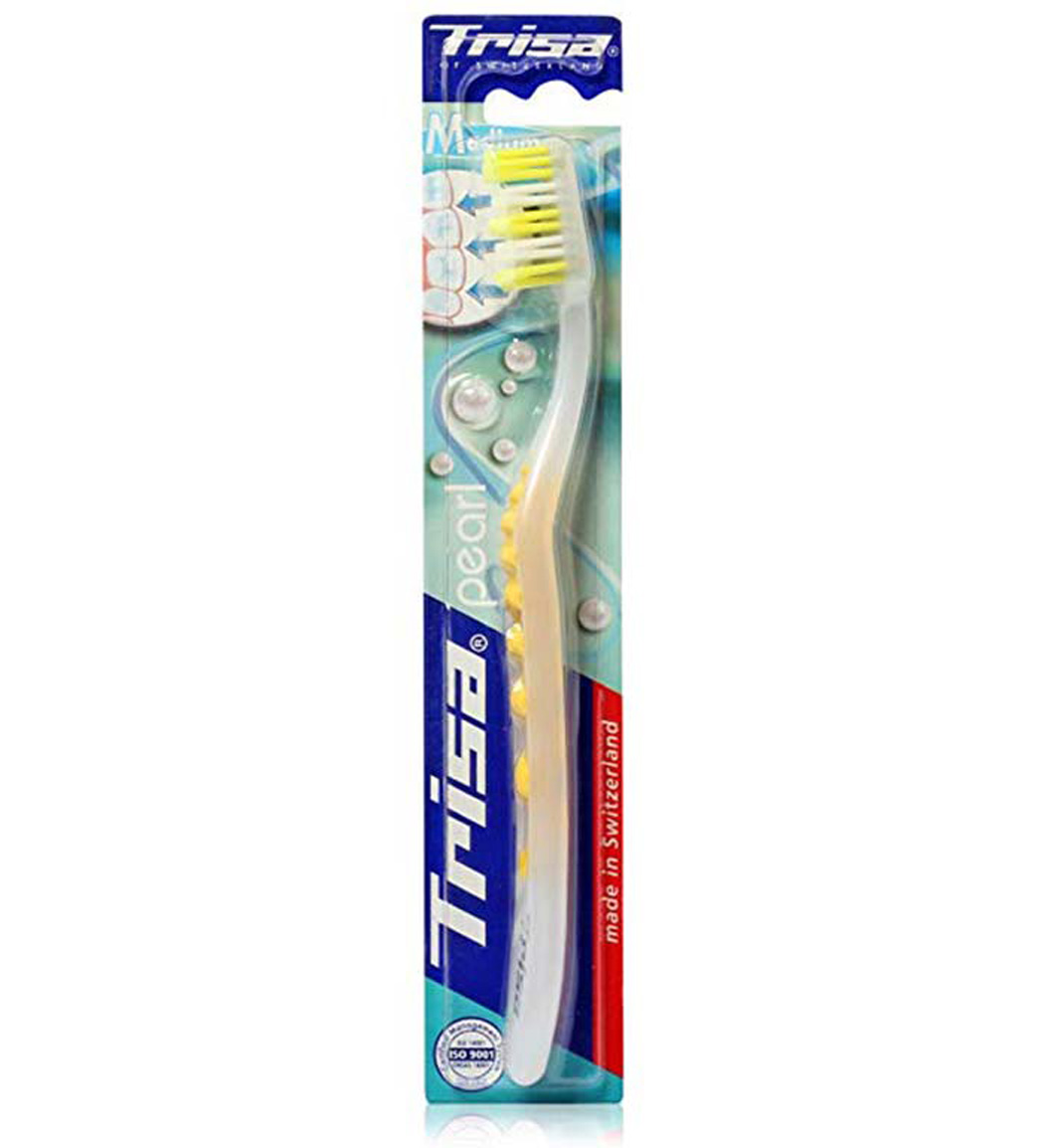 مسواک پرل وایت با برس متوسط ارسال با رنگ رندوم Trisa pearl White medium Toothbrush