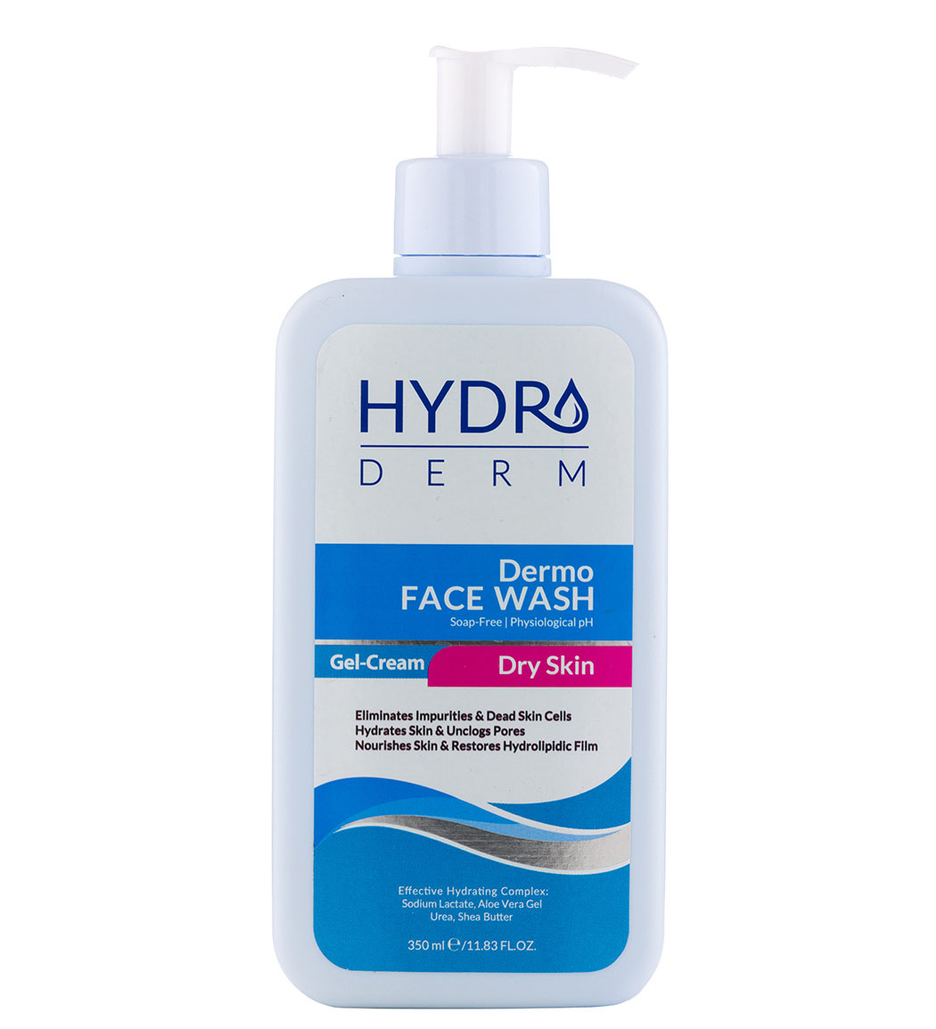 ژل شستشوی صورت مناسب پوست های خشک و حساس 350میل Hydroderm Dermo Face Wash Gel Cream For Dry Skin 350ml