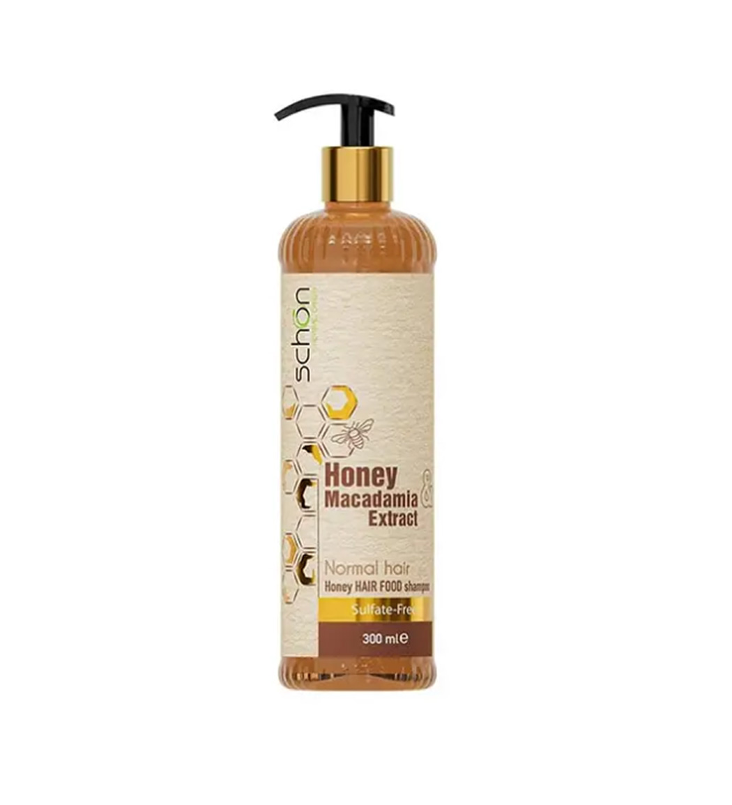 شامپو فاقد سولفات عسل و ماکادمیا مخصوص مو نرمال حجم 300 میل Schon Honey Extract Sulfate Free Shampoo For Normal Hair 300 ml